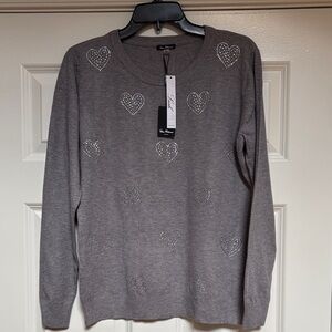 New Vila Milano Silver-Studded Gray Heart Sweater